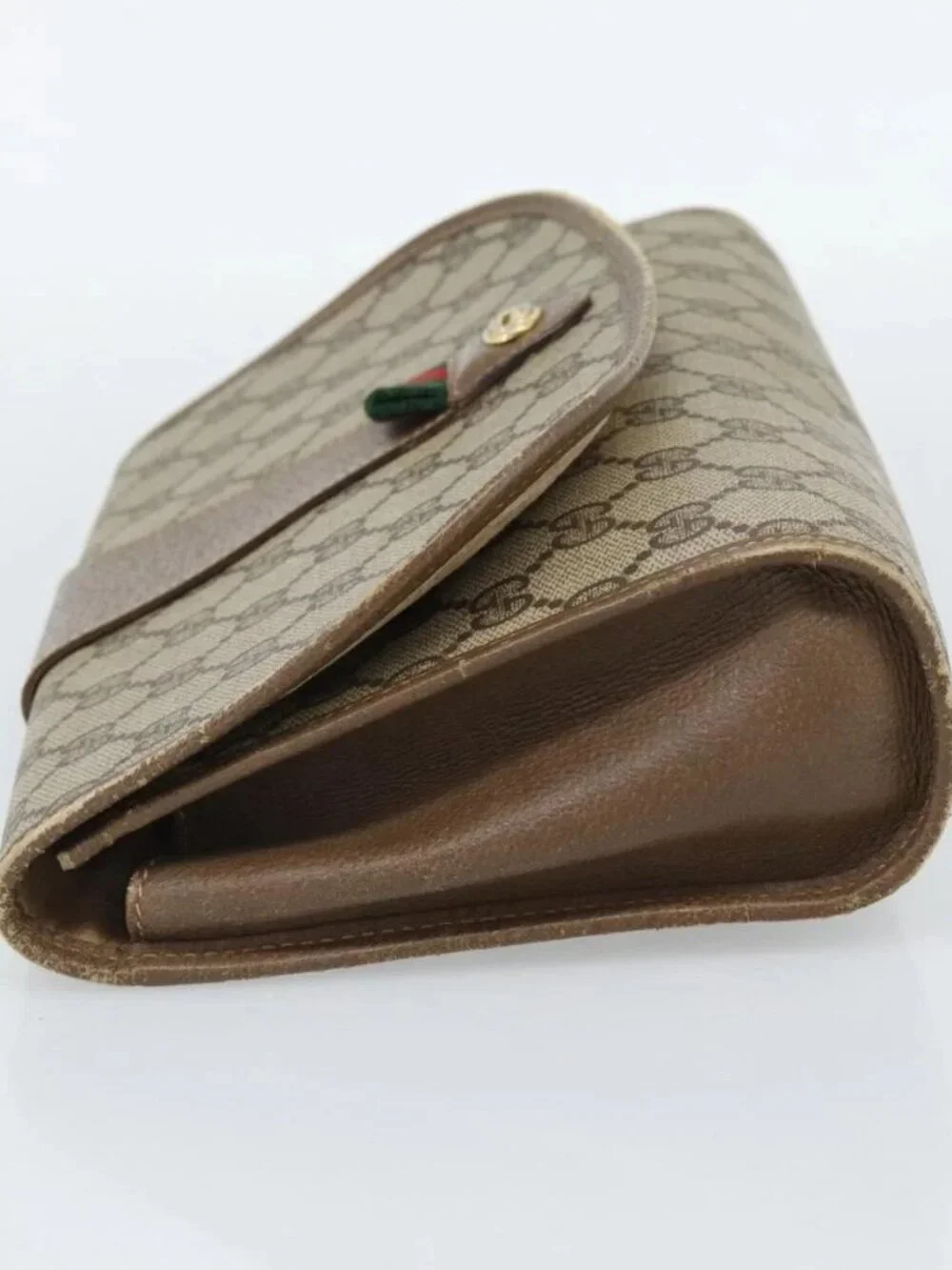 GUCCI GG Supreme Web Sherry Line Clutch Bag PVC Beige Gold 89 01 030 Auth 184406